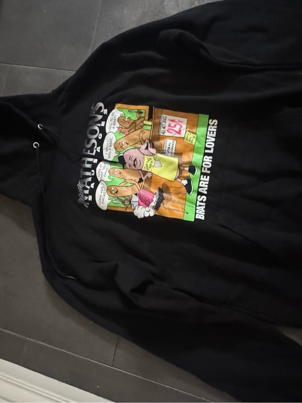 Champion Black Graphic Pullover Hoodie with Colorful Cartoon Print